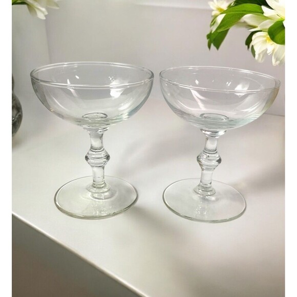 Vintage 1960s Libbey Georgian Clear Champagne Glass Sherbet Set Of 2 - Picture 1 of 8